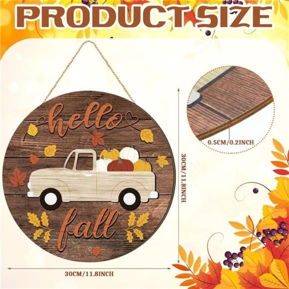 Hello Fall Wooden Sign Pumpkin Welcome Sign Truck Sign Hanging Carrying Pumpkin - Picture 2 of 6